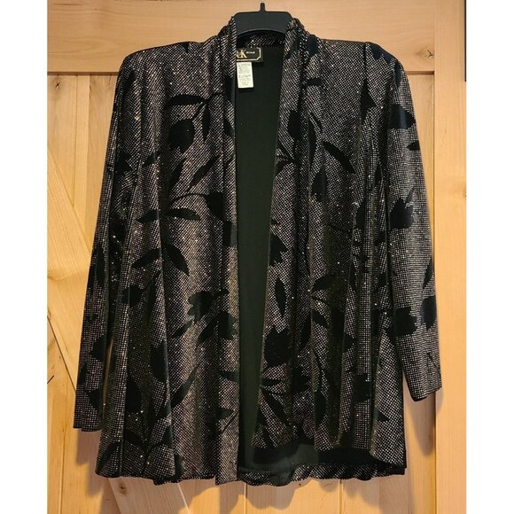 R&K Evening Velvet Jacket Sz 8 Black Sparkle Floral Open Flowy Dark Fairy Goth - Picture 1 of 13